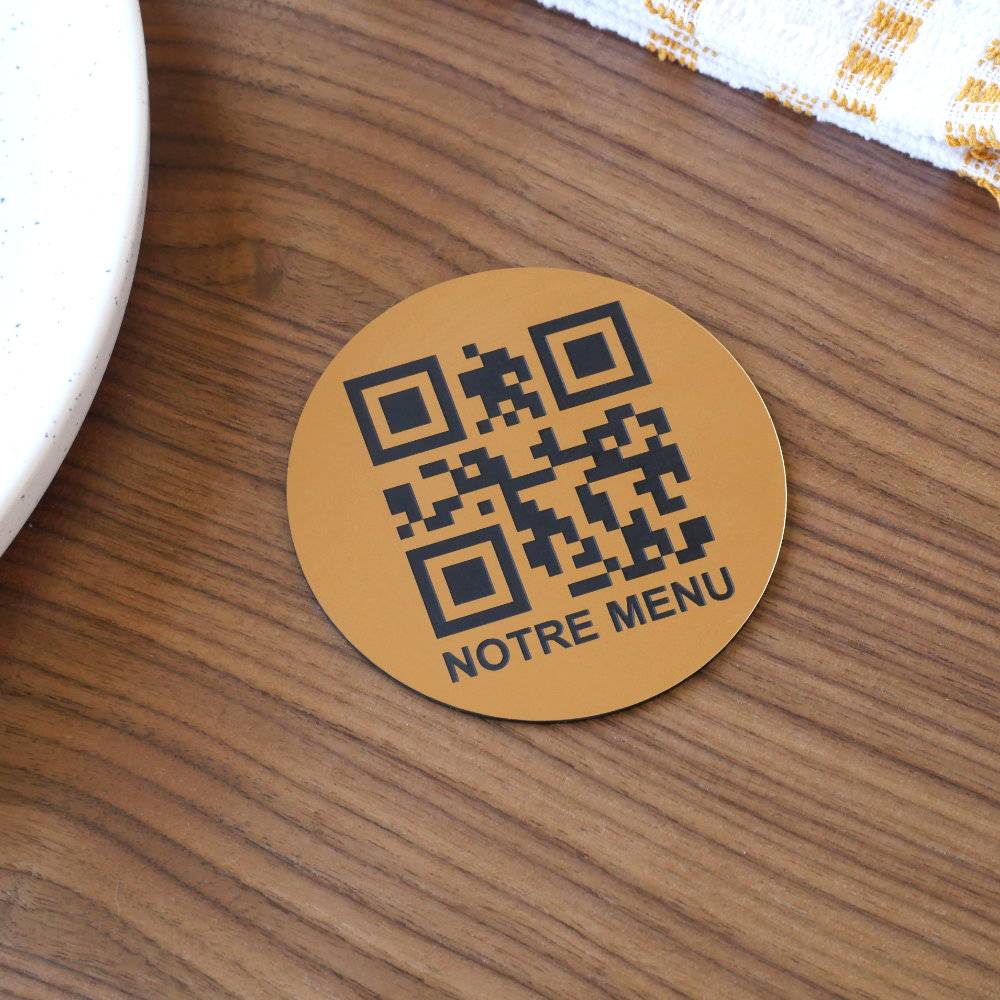 Plaque QR code ronde Gravé avec phrase