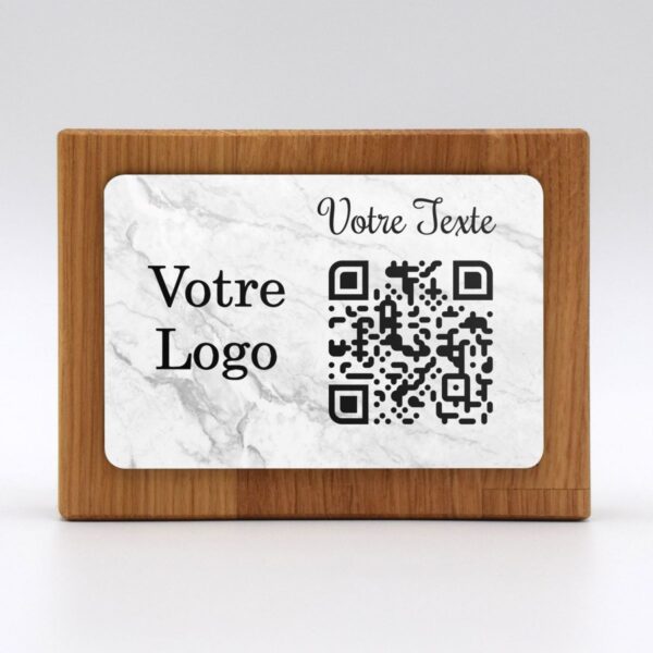 Aspect marbre blanc - Totem QR Code horizontal bois