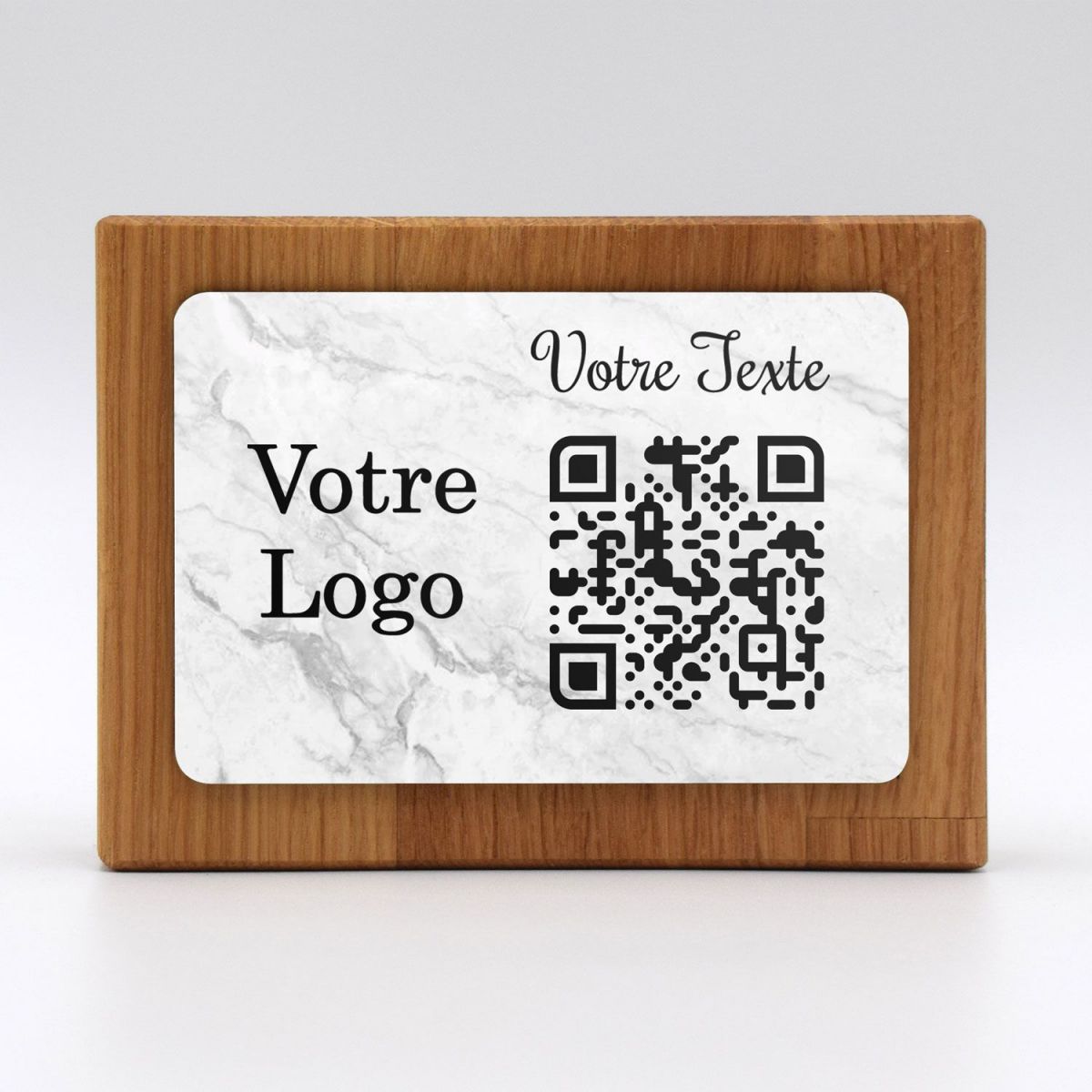 totem-premium-rectangle-horizontal-bois-aspect-marbre-blanc Aspect marbre blanc - Totem QR Code horizontal bois - Image 1