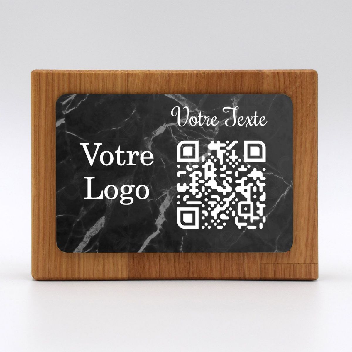 totem-premium-rectangle-horizontal-bois-aspect-marbre-noir Aspect marbre noir - Totem QR Code horizontal bois - Image 1